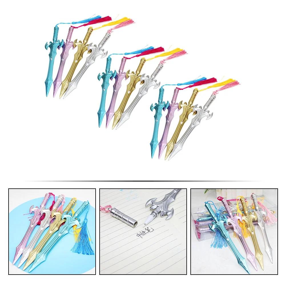 12 Pcs Student Gel Pen Sword-shaped Cartoon Come Novelty Pens Fun Office Plastic Arms Ink