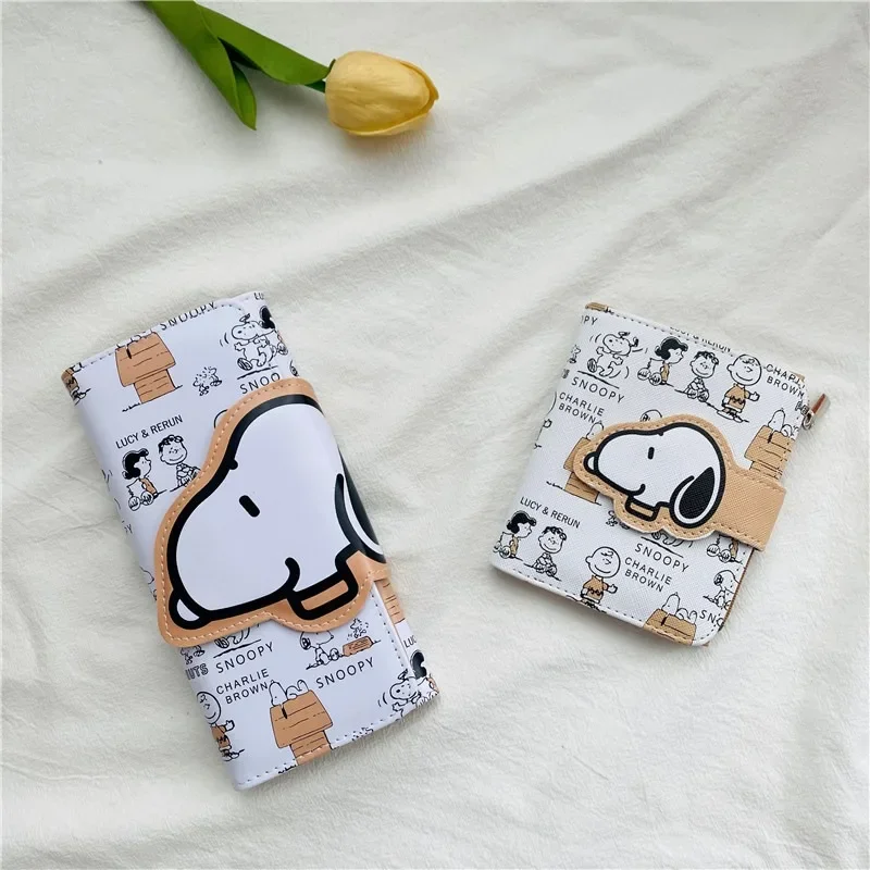 Snoopy Kawaii Korea Południowa Ins Cute Cartoon Short Long Wallet Coin Purse Two Fold Pu Zipper Coin Purse Card package gift toy