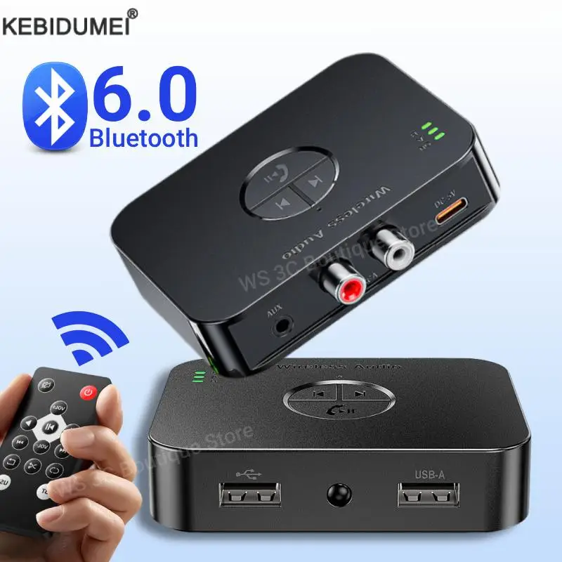 Bluetooth 6.0 Audio Receiver AUX 3.5mm RCA Optical Jack Support U-disk Wireless Audio Adapter Remote Control For TV PC Speaker