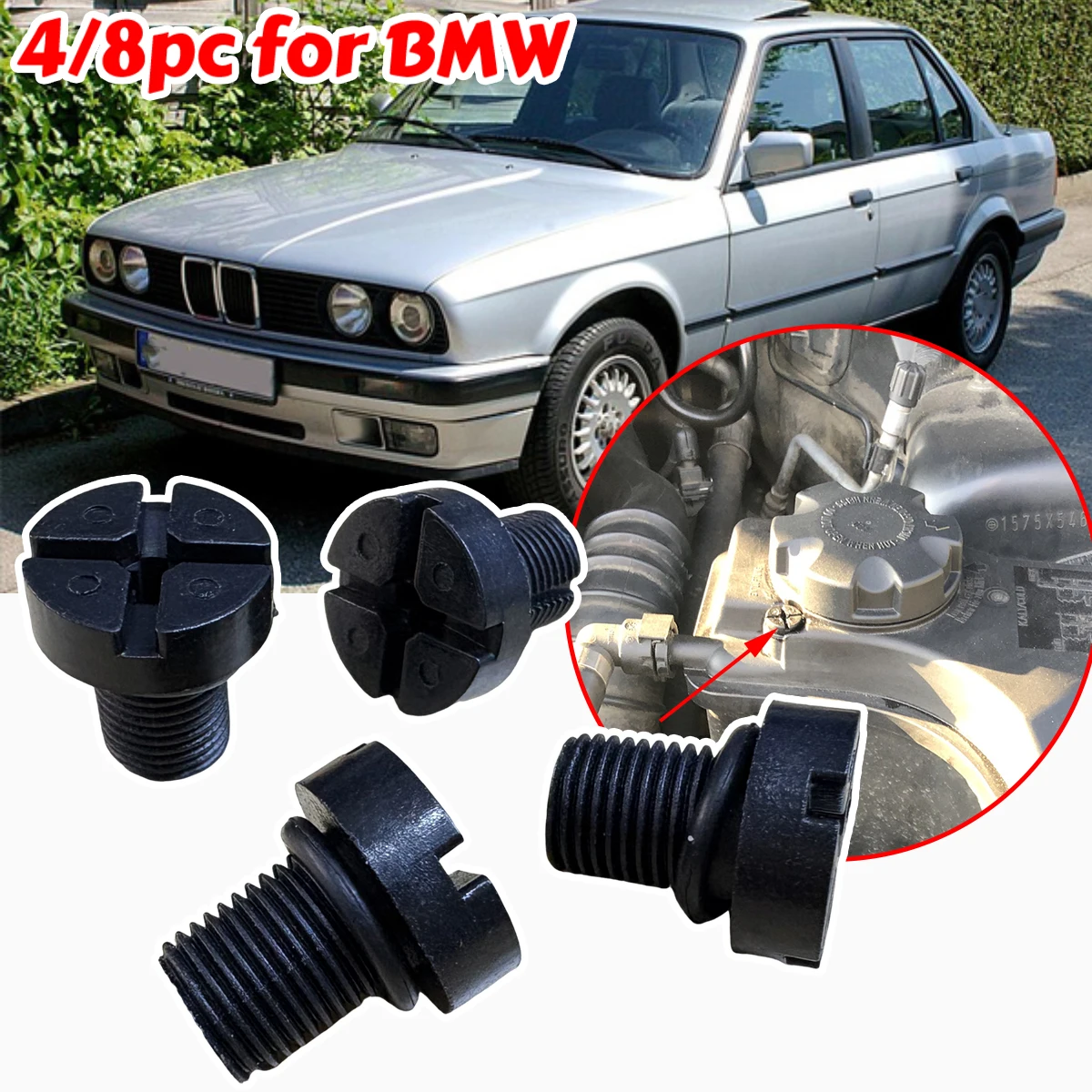 4/8pc Coolant Air Valve Bolt Bleeder Screw for BMW F30 E30 E36 E46 E90 E91 Radiator Cap Expansion Tank Plug Vent Radiator Cap