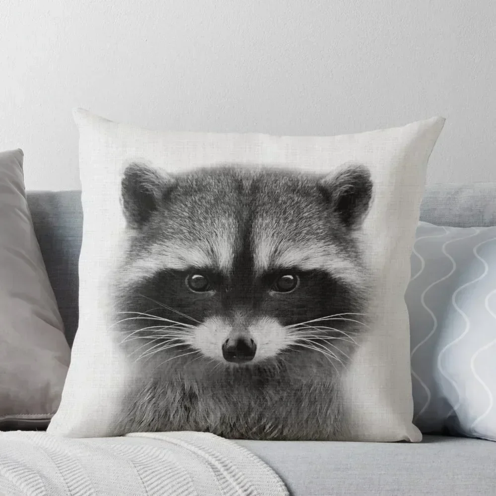 

raccoon headshot in black and white Throw Pillow luxury decor Cusions Cover Couch Cushions Custom Cushion Photo pillow