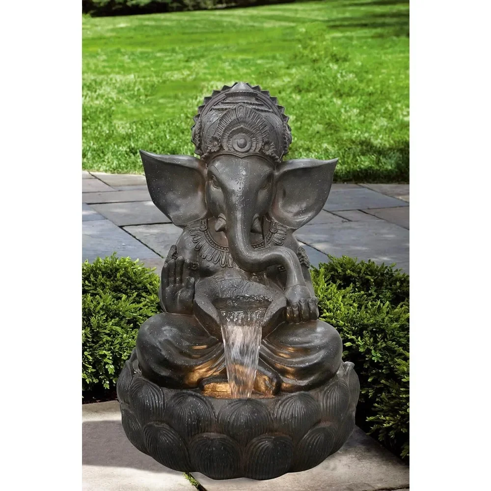 35In Ganesha Sculptural Outdoor Fountain with Warm White LEDs 1x6pc Warm White LED Included, Pump and Adapter Included.