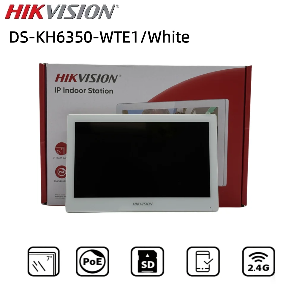 Hikvision DS-KH6350-WTE1/White 7 inch Wifi IP Indoor Station APP View Voice Message Elevator Control Smart Home Video Intercom