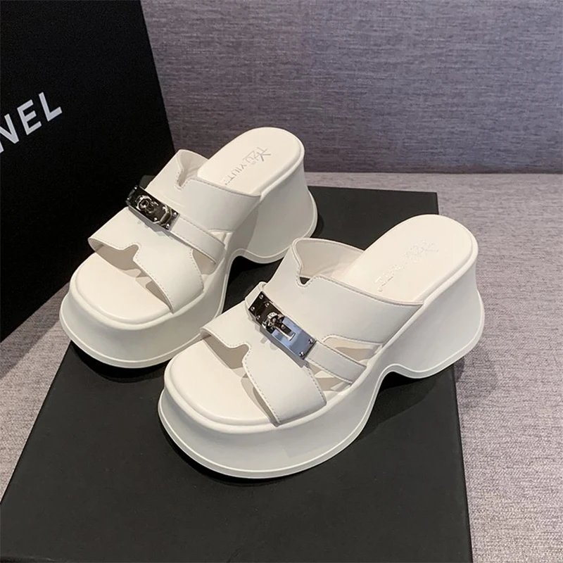 

Chunky Platform Wedge Women's sandals 2026 Summer Outdoor Thick Sole Ladies Shoes White Black Open Toe Beach Casual Slides