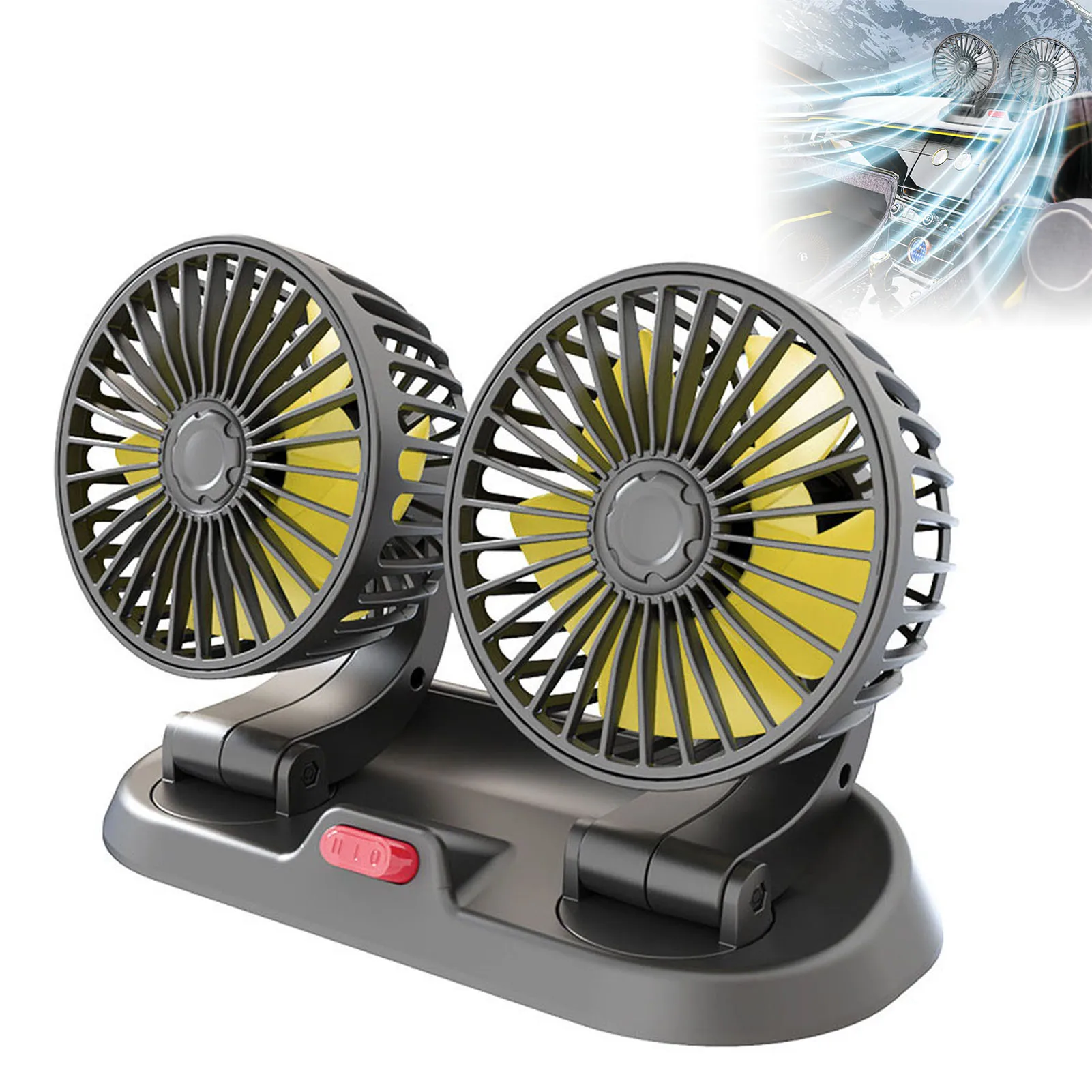 

Car Dual Head Ventilator Fan 360° Rotation Portable Vehicle Cooling Fan Suitable for Office Desks Study Rooms