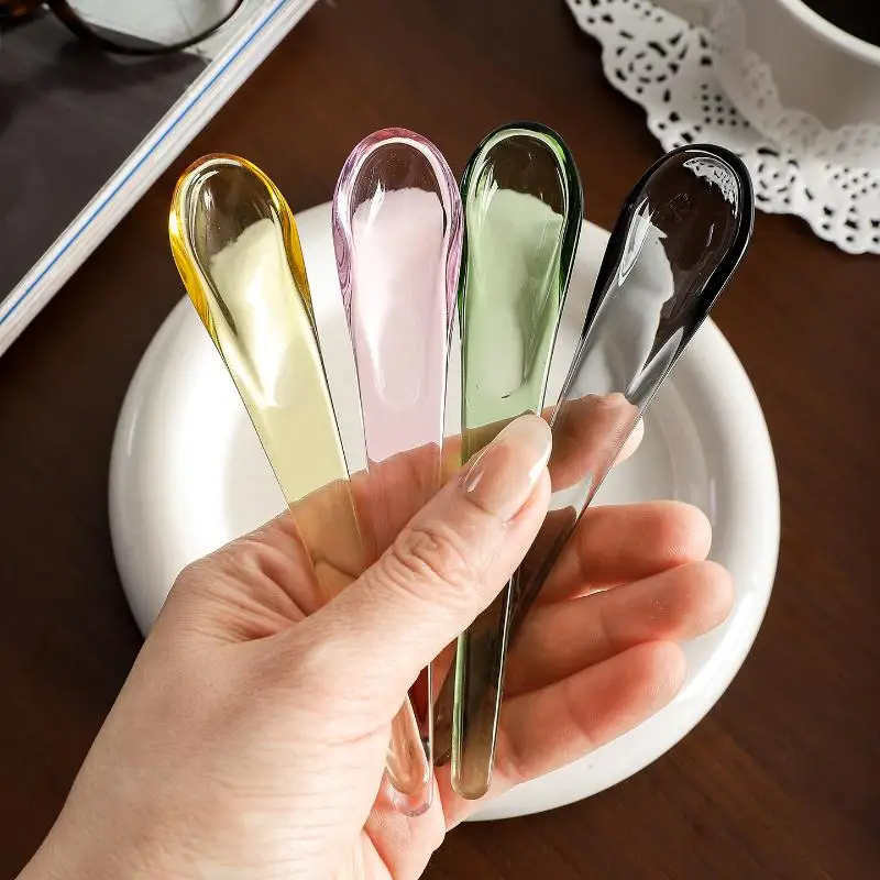 Adaptable Kitchen Tool Glass Spoon Handmade Colored Glass Coffee Spoon With Ergonomic Handle Heat-resistant Stirring Bar