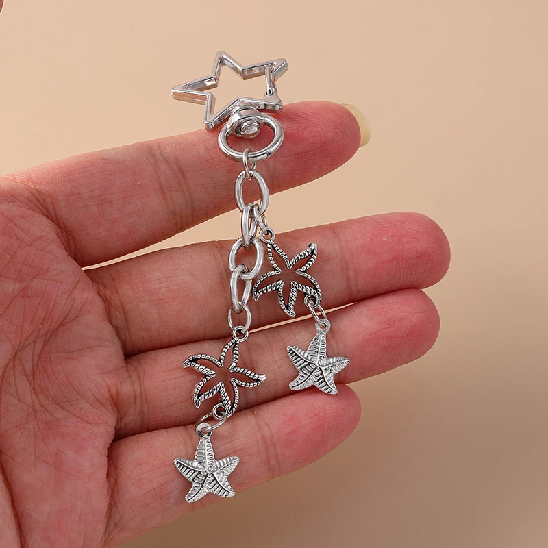 Niedliche Metall-Seestern-Muschel-Schlüsselanhänger für Autoschlüssel, Damen, Herren, Sommer, Strand, Handtaschenanhänger, Schlüsselringe, DIY-Schmuckzubehör – Detail 2