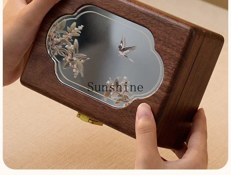 Retro solid wood portable jewelry storage box Guofeng exquisite jewelry box