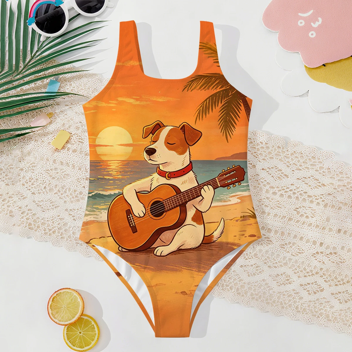 Girls' Summer Atmospheric Dog Fashionable Tight One-piece Swimsuit