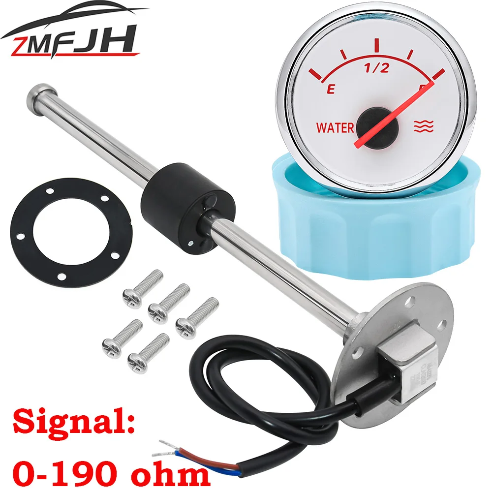 0-190 Ohm Water Level Gauge With Water Level Sensor 52mm Water Level Meter With Red Backlight Oil Indicator Range 100-550mm