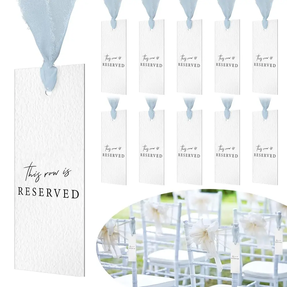 

12 Pack Wedding Reserved Chairs Hanging Signs with Ribbon for Reception Party This Row Is Reserved Signs for Wedding Church