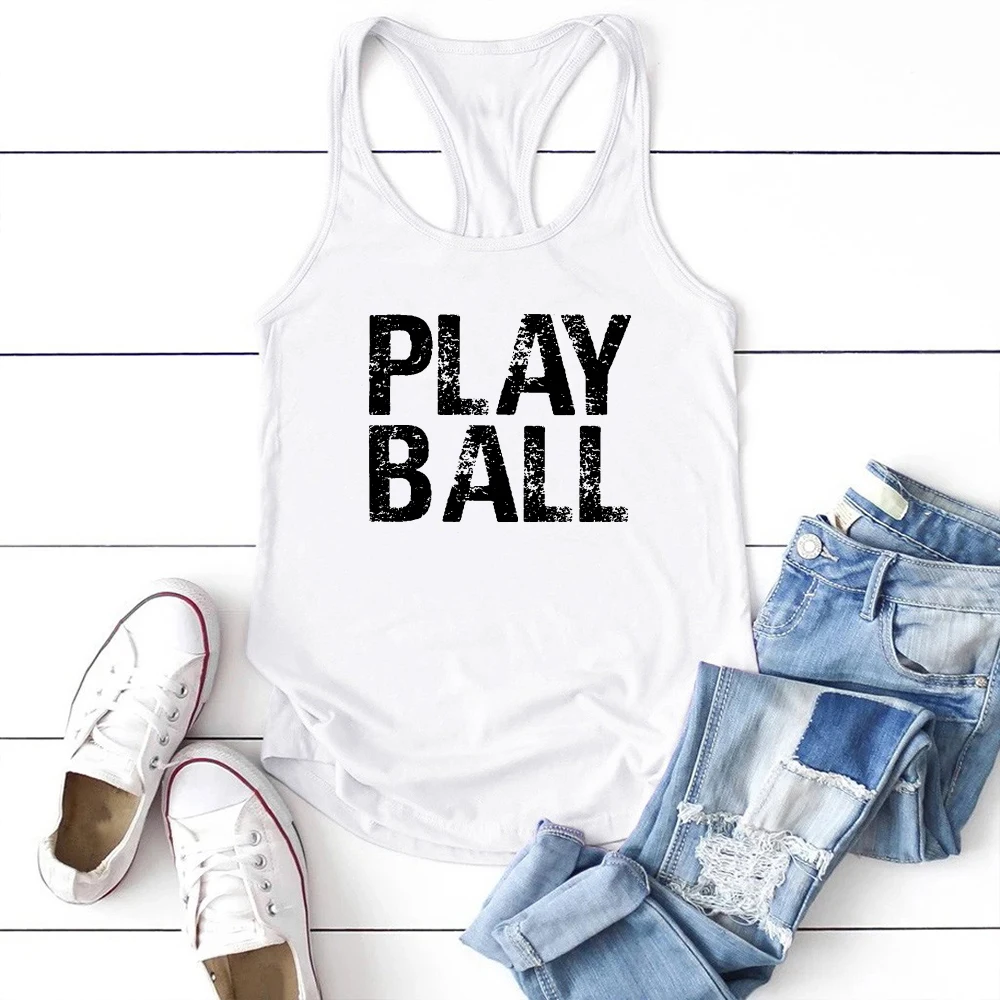 Seeyoushy PLAY BALL Summer Casual Fashion Blazer Fun Printed Women's Tank Top 90's Vintage Women's Crewneck Sleeveless T-shirt