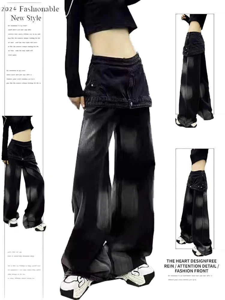 

Осень-зима 202, женские джинсовые брюки, темные мешковатые дизайнерские джинсы Academy Y2K, японский Харадзюку, ковбойский кибер-панк, гоблинский сердечник