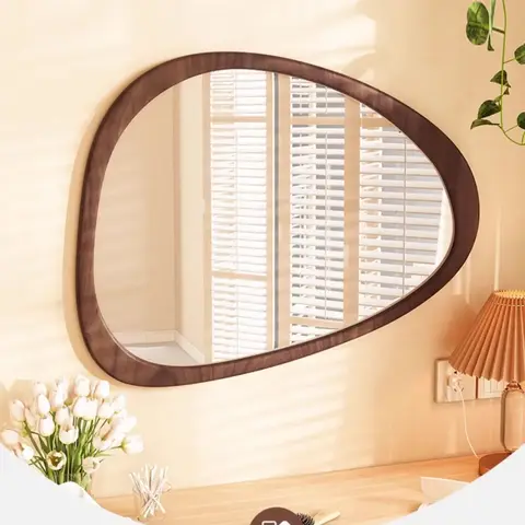 벽걸이 화장대 거울, 방폭 거울, 트렌디 불규칙 유리, HD 메이크업 반사판, 중세기 목제