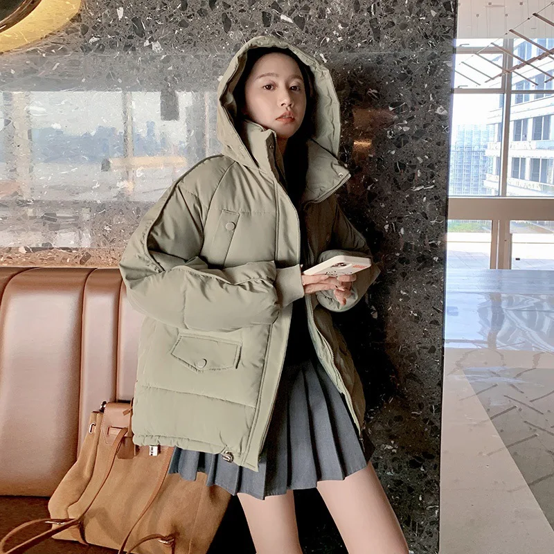 Parka New Fashion giacche invernali con cappuccio per donna Harajuku cappotti larghi coreani donna eleganti cerniere solide giacche Streetwear