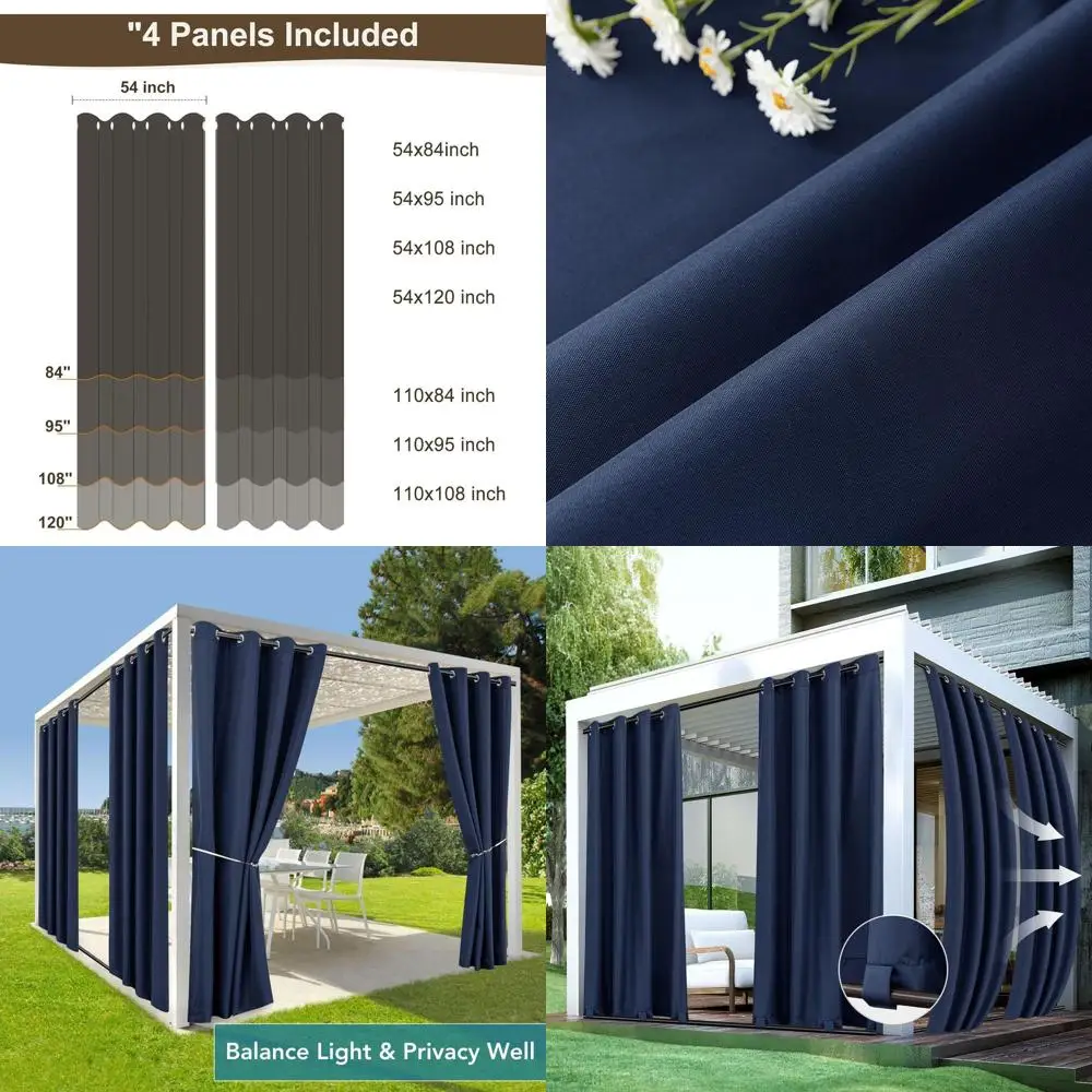 

Наружные водонепроницаемые 4-панельные шторы, темно-синие 54x84, ветрозащитные, для патио, крыльца и заднего двора