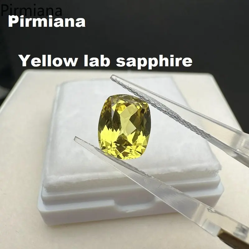 Pirmiana Cushion Cut  Lab Sapphire Yellow Color Created Saphir Loose Gemstone