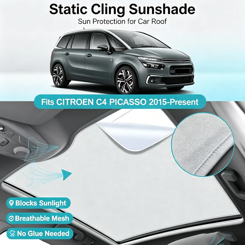Car Suede Fabric Anti-uv Electrostatic Adsorption Sunroof Sunshade For CITROEN C4 PICASSO 2015-2026Auto Heat Insulation Skylight