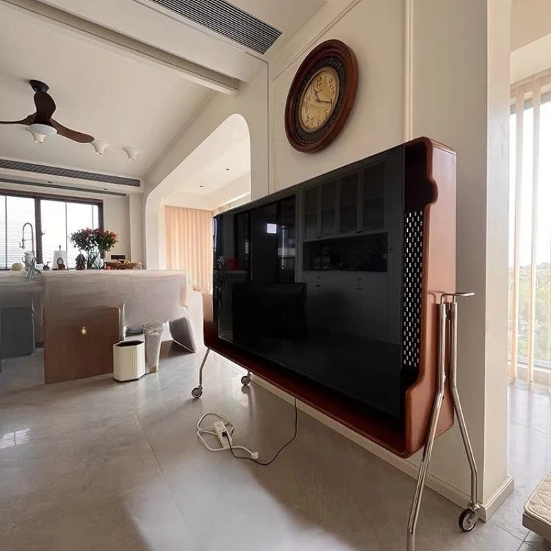 

Removable TV bracket Small apartment living room solid wood retro TV rack Home Internet celebrity floor TV cabinet