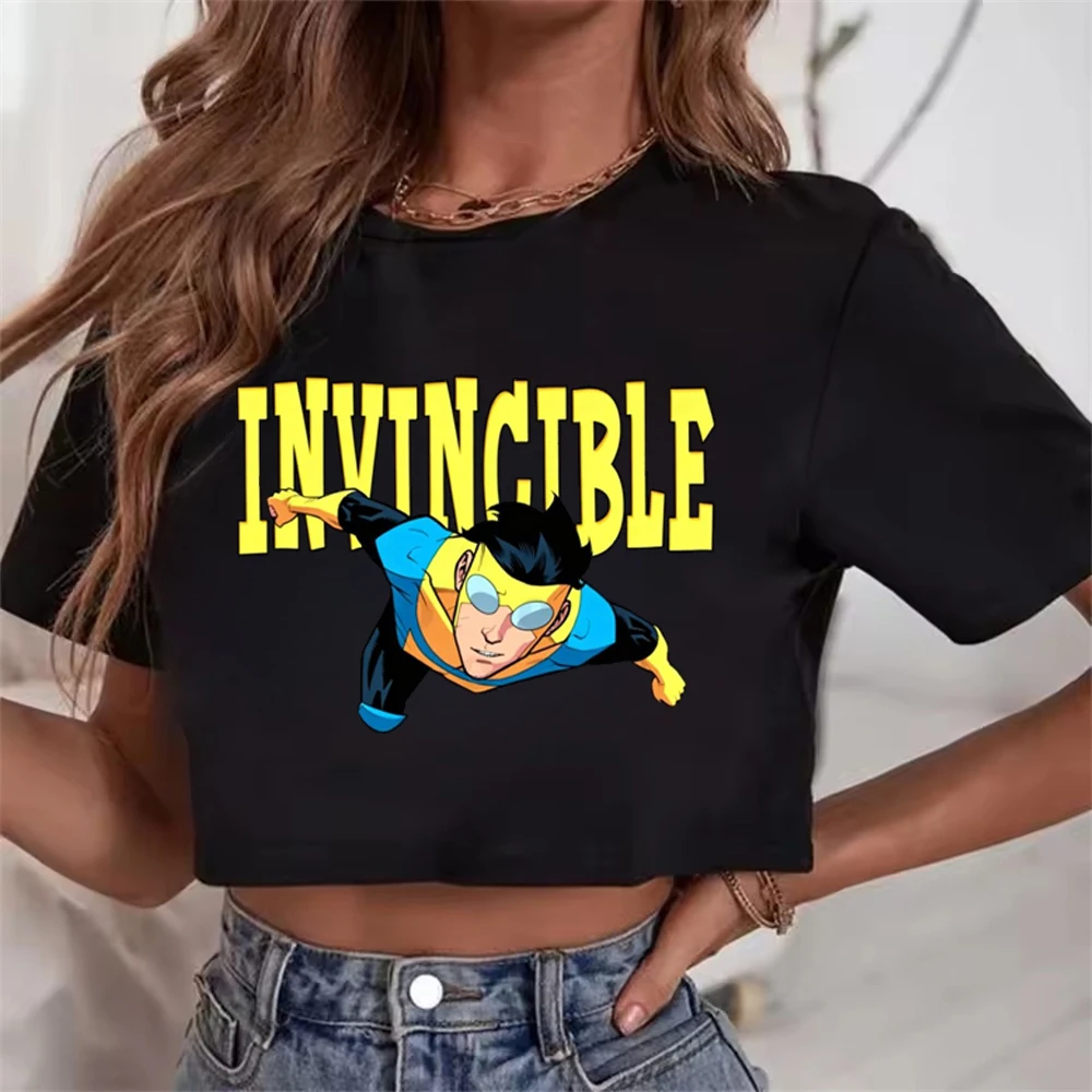 Invincible crop top ladies cute jojifuku anime funny japanese top tees summer cute gyaru japan party