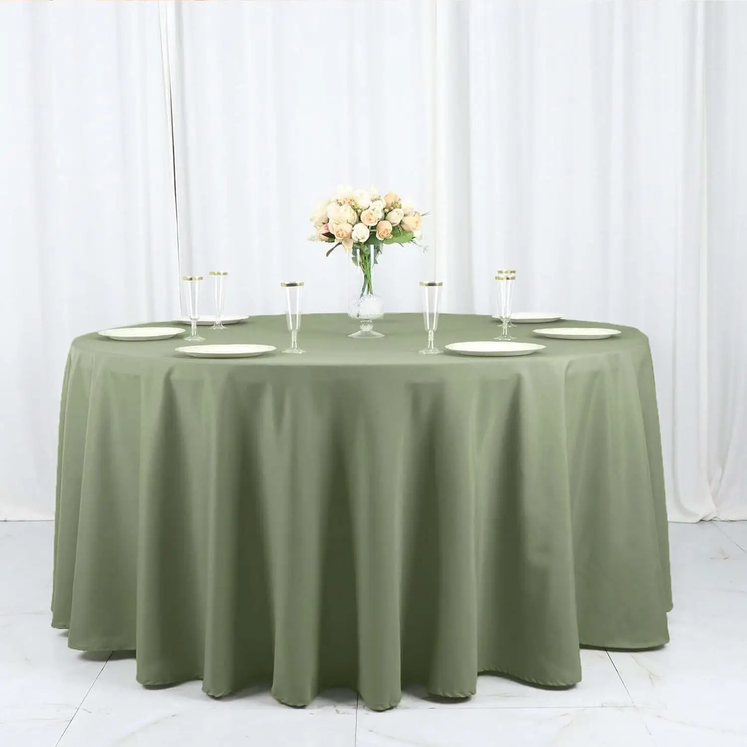 10 Pcs 120 Inch Eucalyptus Sage Green Round Tablecloths Fabric Table Cover Linens For Wedding Party Polyester Reception Banquet