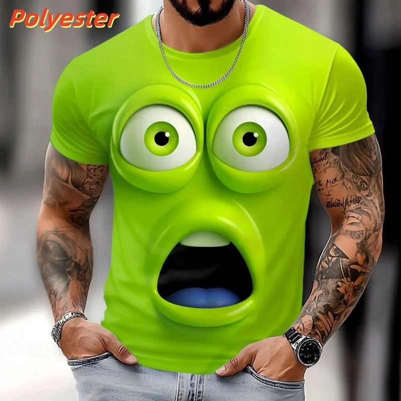 ثلاثية الأبعاد طباعة مجردة الوجه تي شيرت للرجال مضحك ملون الجرافيك قصيرة الأكمام تيز الصيف موضة الجولة الرقبة بلايز الشارع تي شيرت #4
