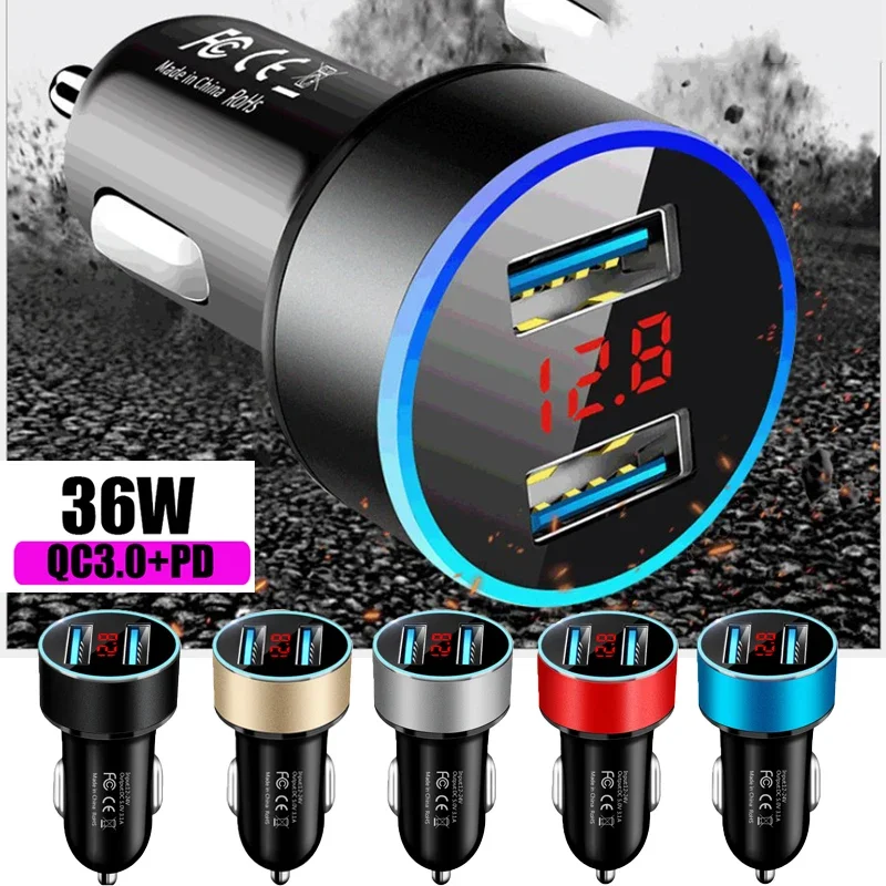 

Car Charger Dual USB QC Adapter Cigarette Lighter LED Voltmeter For All Types Of Mobile Cell Phones Quick Charge Car Accessories