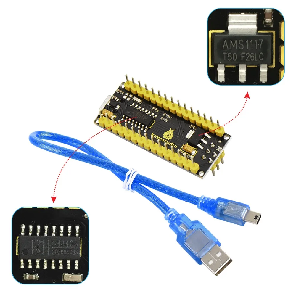 Keyestudio Atmega328p-au CH340 Nano Controller Board + USB cable For Arduino DIY Programing Chip CH340G