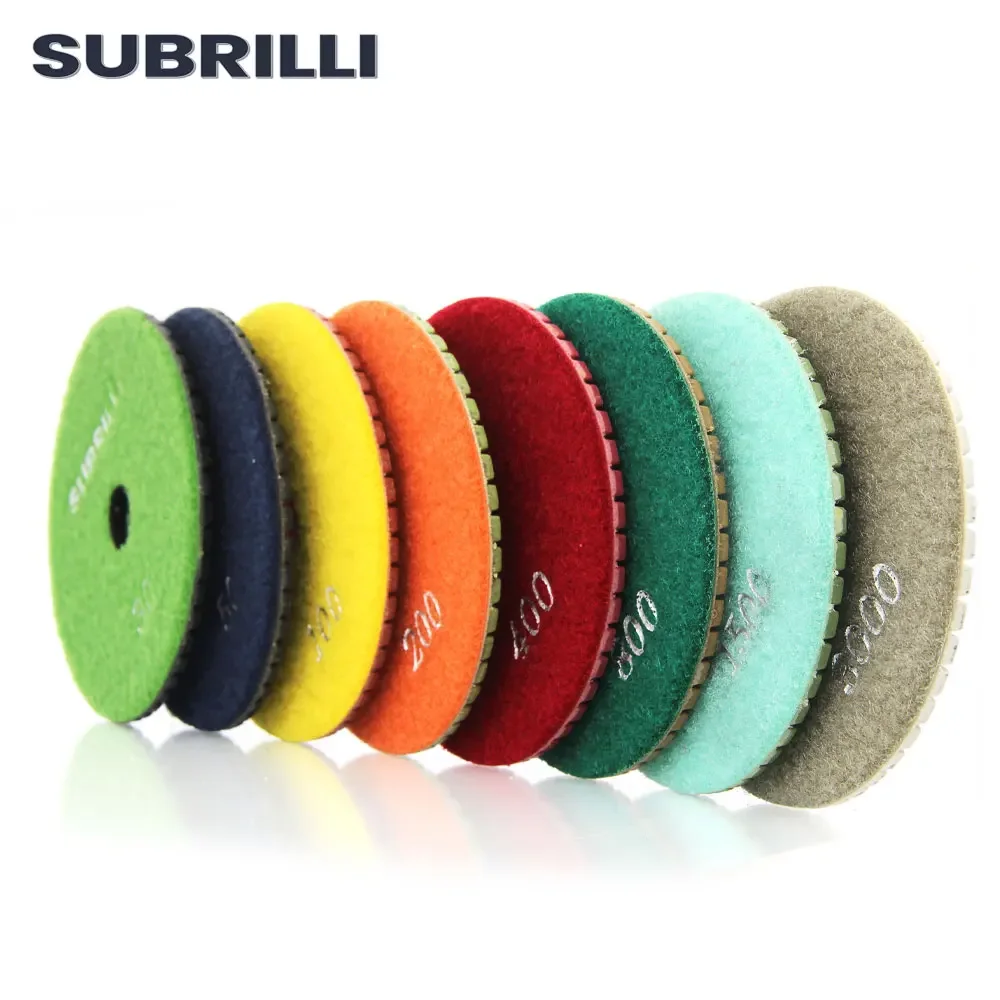 SUBRILLI 8pcs/Set Diamond Polishing Pads For Stone Concrete Granite Marble Wet Polish Abrasive Grinding Wheel Diamond Sand Disk