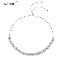 LUOTEEMI Adjustable Slide Marquise Cut Clear Cubic Zirconia Leaf Tennis Choker Necklaces For Women Bridal Wedding Chokers Chic