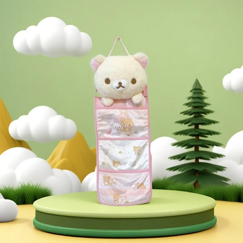 Rilakkuma Korilakkuma Bear Hanging Storage Pockets Pink Plush Organizer Bag Receiving Makeup Pouch Box Case Bags For Home Girls
