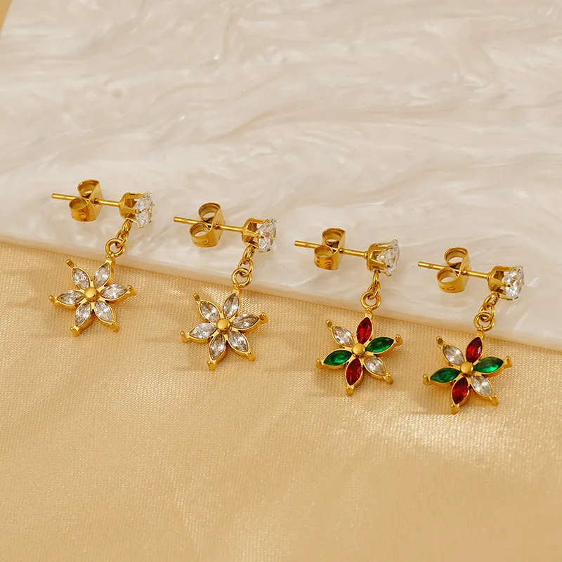 

10PCS 2025 New Summer Flower Stainless Steel Niche Design Zircon Earrings for Women Stud Earrings Jewelry Gifts Wholesale