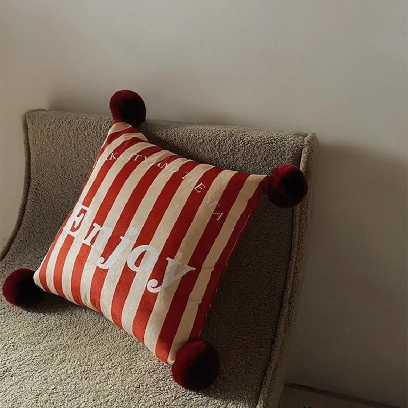 

Red Striped Velvet Living Room Sofa Pillow, Christmas New Year Pillow, Cushion Backrest Bedroom