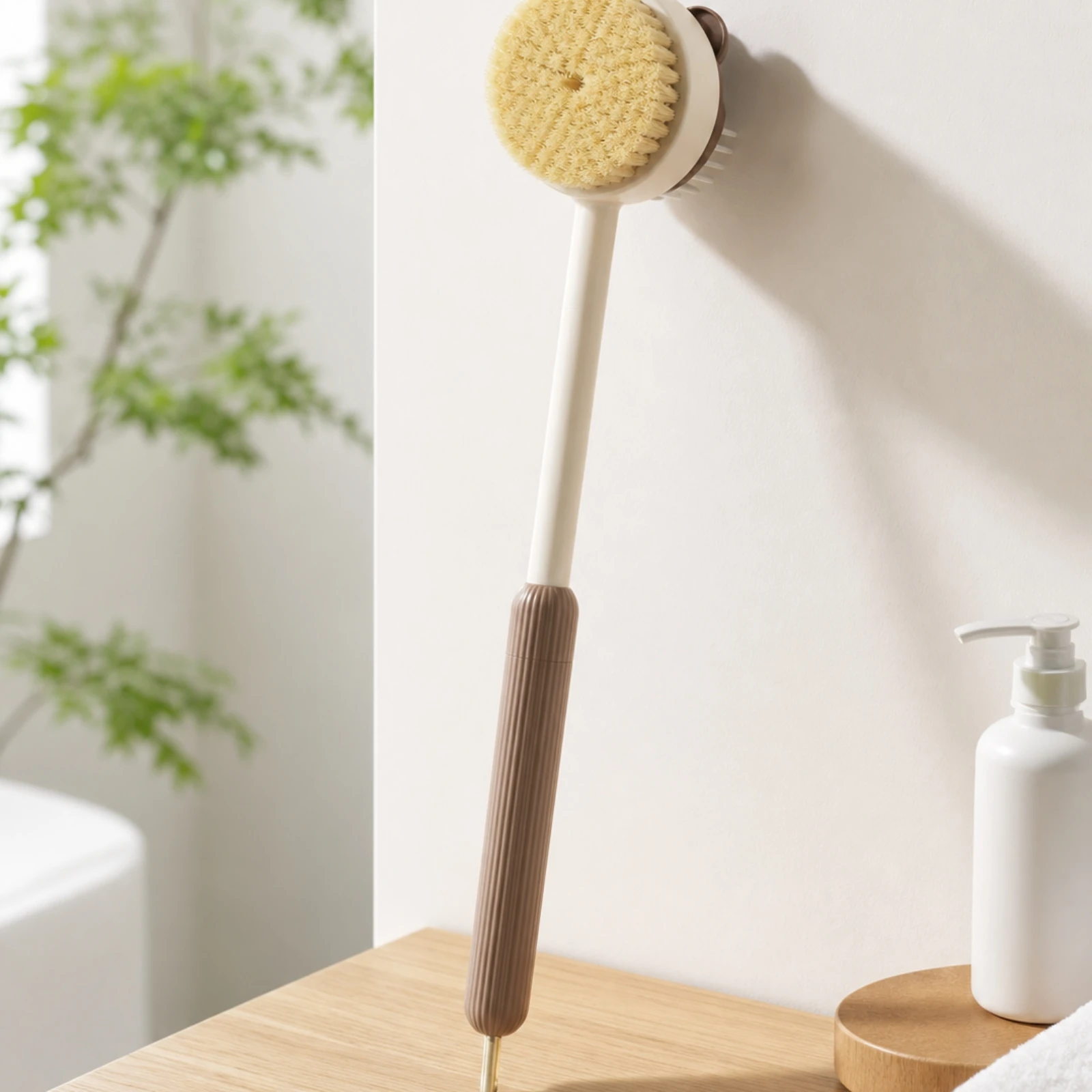 Long-Handled Bath Brush Non-Slip Bath Brush with Hanging Loop Back Scrubber Waterproof Sturdy for Shower