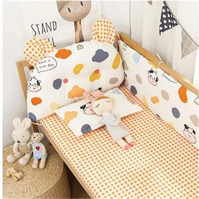 

3 PCS/Set Cartoon Cotton Crib Bed Bumper Boys Girls Universal Breathable Bed Bumper Children Splicing Bed Soft Wrap Bed Bumper