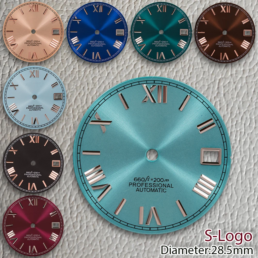 28.5 مللي متر S شعار NH35 الطلب T-iffany الهاتفي الأزرق الهاتفي صالح NH36 4R 7S حركة لا مضيئة ساعة عالية الجودة تعديل الملحقات