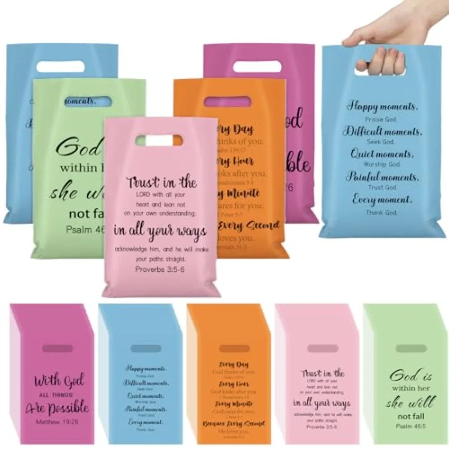 200 bolsas de regalo religioso para iglesia, bolsas de plástico a granel con asas, bolsas para versículo de la Biblia, regalo de dulces cristianos, Ideal para la madre