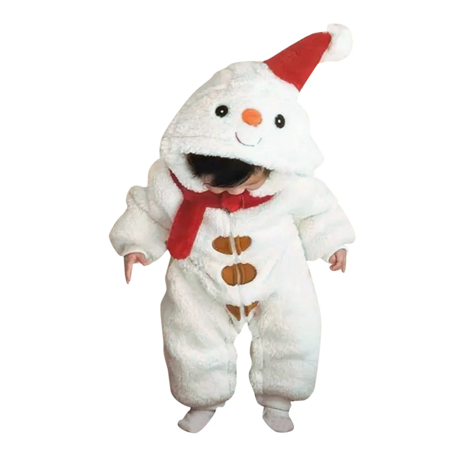 Infant Boys Girls Christmas Costumes Fleece Thick Long Sleeve Romper Cartoon Snowman Cosplay Hooded Jumpsuits For 3 6 12 Months