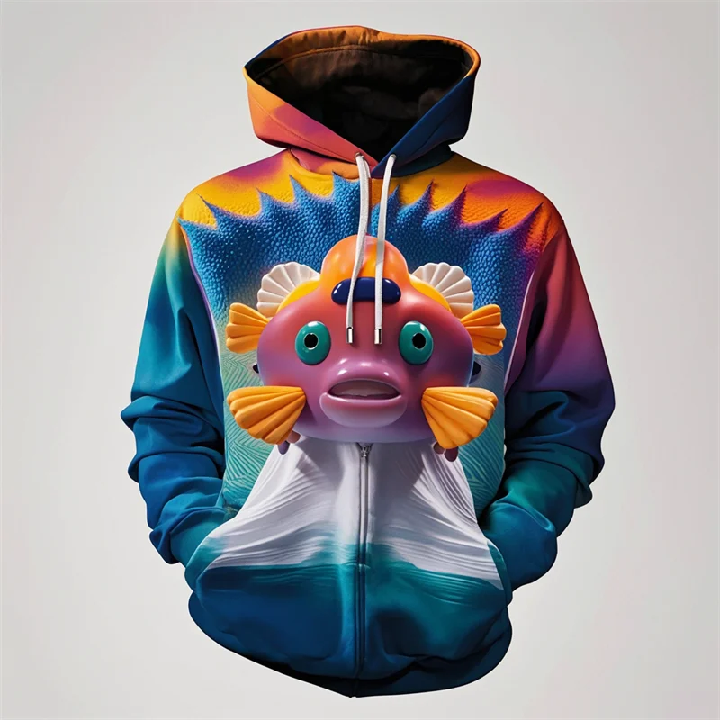 Cute Puffer Fish 3D Print Mens Hoody Women Funny Animal Harajuku Loose Clothes Kids Creativity Street Sweatshirt Autumn Hoodies