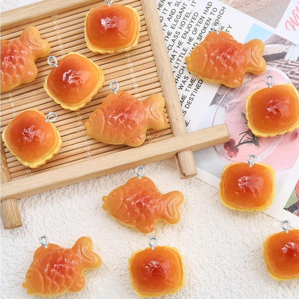 10PCS Shiny Fish Bread Series Flat Back Charms For Earrings Bracelet Hairpin DIY Jewelry Pendants Decoration Accessories