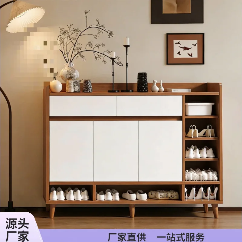 Solid wood shoe cabinet, large capacity 2026 new indoor entrance door, porch cabinet, outer corridor, shoe cabinet