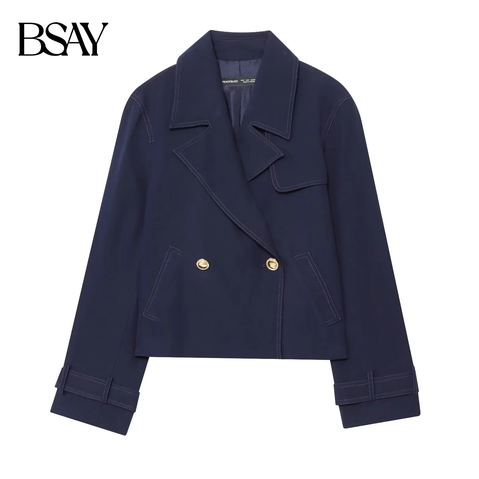 

BSAY solid color simple autumn new item 2025 women's commuting versatile double breasted long sleeved short jacket