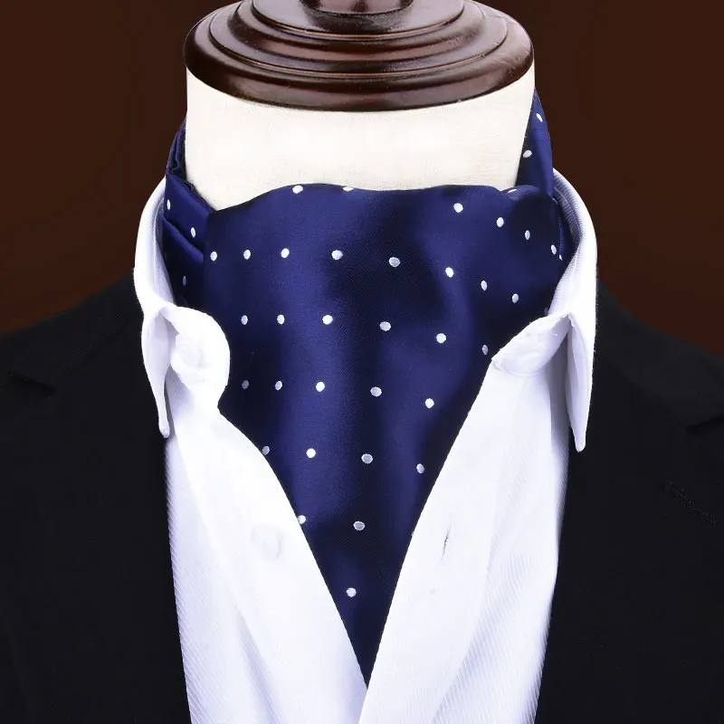 Gravata de pescoço de poliéster Vintage bolinhas masculina, Formal Cravat, Ascot Scrunch, auto estilo britânico, cavalheiro, luxo