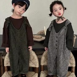 Fashion Children's Leopard Print Jumpsuit Kids 1 To 8 Year Old One Piece Clothing Baby Boys Girls Vintage Overalls Corduroy Pant