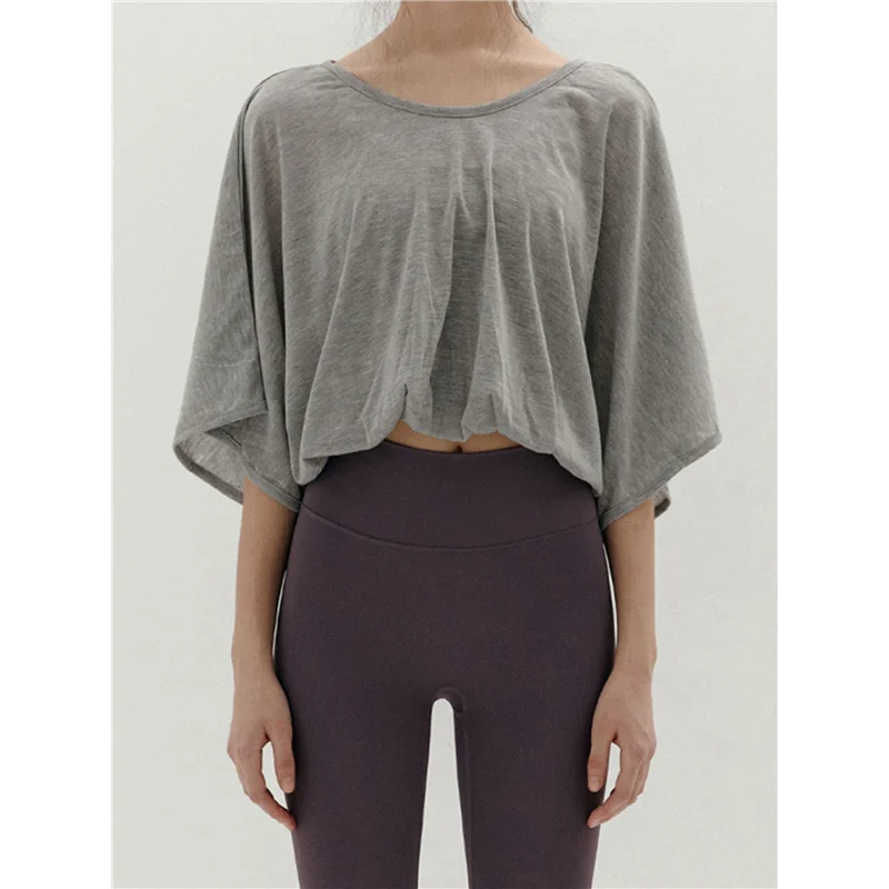 

CGS-Womens Backless Crewneck Shirt Half Sleeved Sunscreen Tops Summer Casual Loose Workout Holiday Blouse Tops