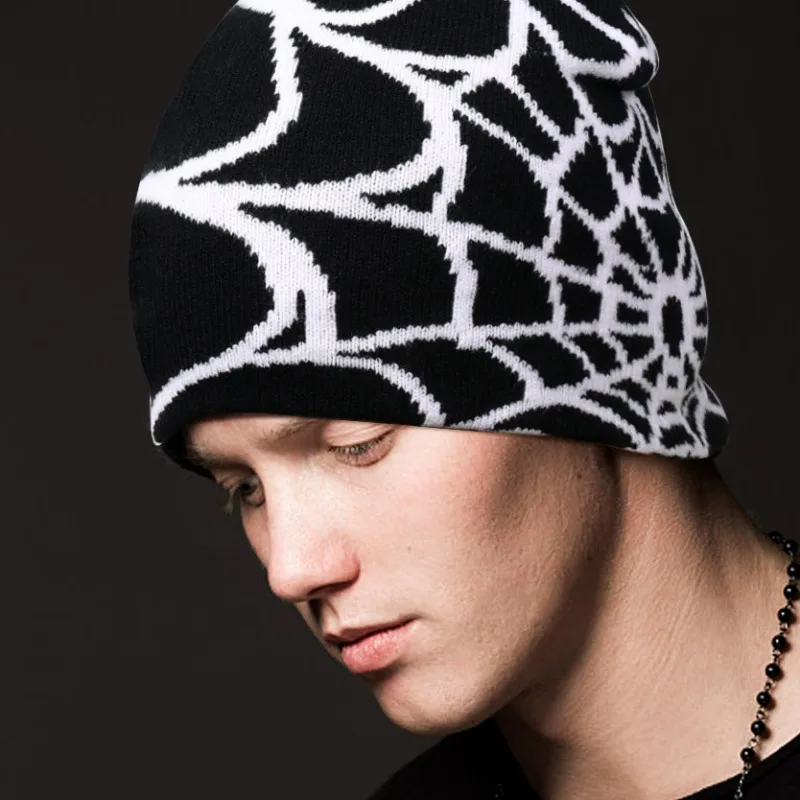 Gothic Spider Web Hat Unisex Cold Proof Beanie Hip Hop Warm Knit Caps Wrap Ears Knitted Hats Outdoor Autumn Winter Snug Bonnet