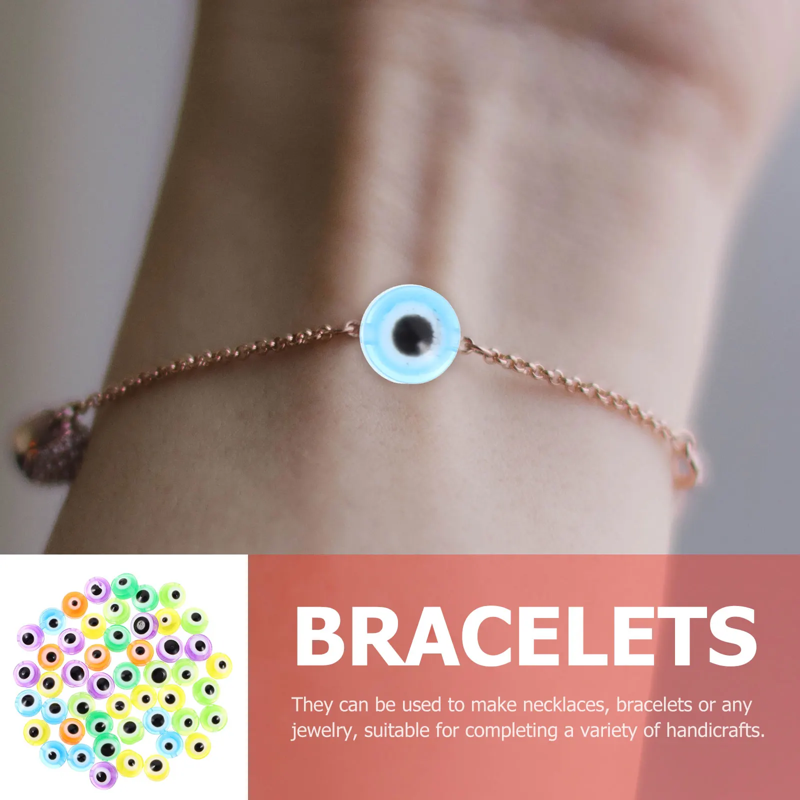 

200pcs Flat Round Eye Beads 8mm Colorful Resin DIY Jewelry Spacer Necklace Bracelet Making Accessories Loose Beads Charm