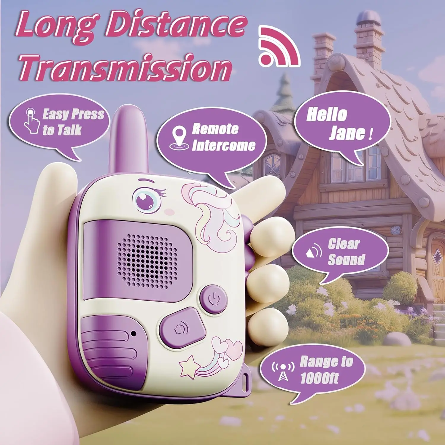 2PCS Walkie Talkie ของเล่นสําหรับเด็ก,ของขวัญยูนิคอร์นสําหรับเด็กผู้หญิงอายุ 3-9,ของขวัญวันเกิด Xmas ของขวัญกิจกรรมกลางแจ้งและในร่ม,camping