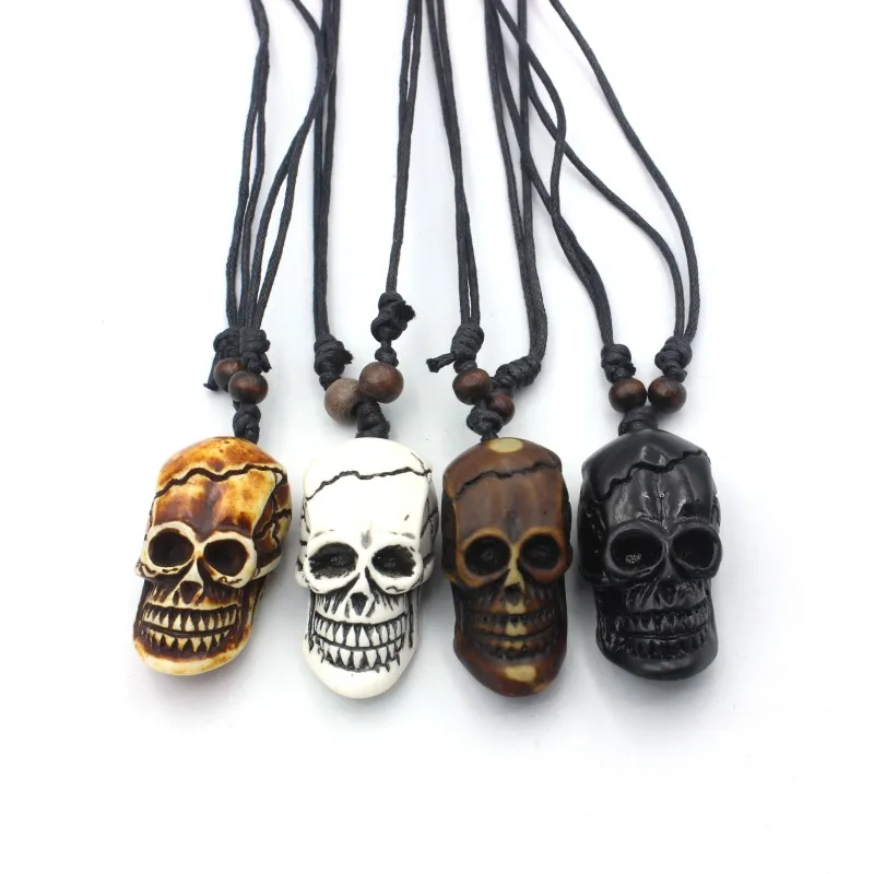 Punk Schädel Halskette Anhänger für Männer männlich gotischen Schmuck Junge Geschenk verstellbare Seil Nachahmung Knochen Halsketten