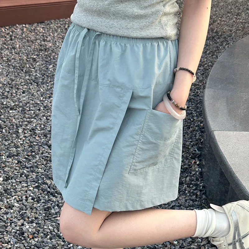 Korean Lace Up White A Line Skirt Women 2026 Summer Elastic High Waist Shorts Skirts Woman Streetwear Quick Drying Cargo Skirts